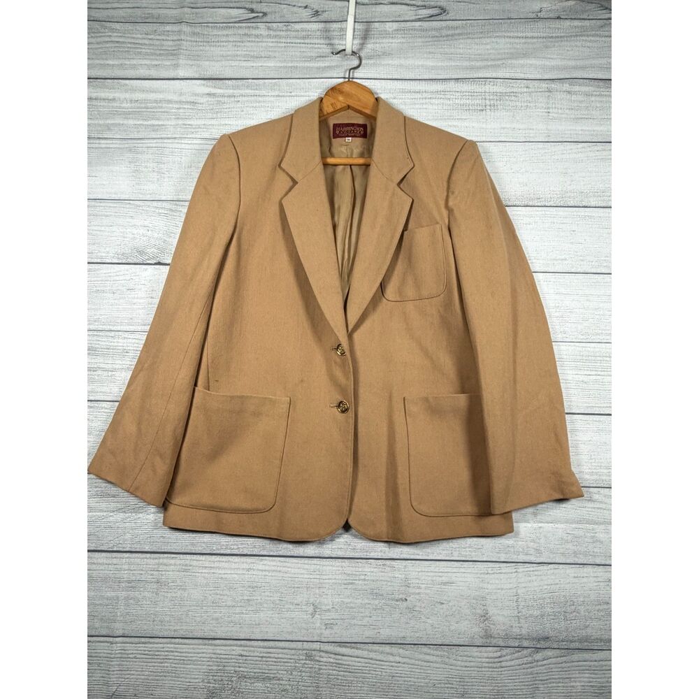 Vintage Harrington Square Womens 12 Camel Wool Blend Blazer Gold Buttons 4148